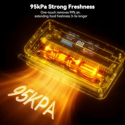95Kpa Powerful Vacuum Sealer for Food, 10-in-1 Vacuum Sealer Machine with Easy Handle, Built-in Cutter and Roll Storage, Digital Countdown Display & Premium Stainless Steel for Long-Lasting Freshness