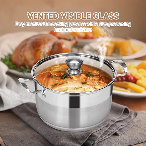 Ohtomber 8 Quart Stock Pot - Stainless Steel Large Cooking Induction Pot with Lid for Pasta, Soup, Spaghetti, Nonstick Thick Base Deep Stockpot, Kitchen Cookware for Stew, Simmer, Boiling, Canning