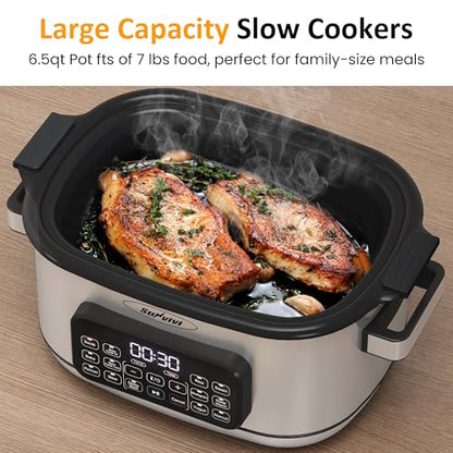 Sunvivi 12-in-1 Programmable Slow Cooker 6.5QT with Timer & Keep Warm