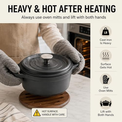 VIVIDCOOKWARE Enameled Cast Iron Dutch Oven with Lid, 3.3 QT Round Dutch Oven Pot, Matte Black Small Dutch Oven for Soup, Stew, Braising & Baking, Oven Safe to 500°F, Works on Induction, Gas & Electric