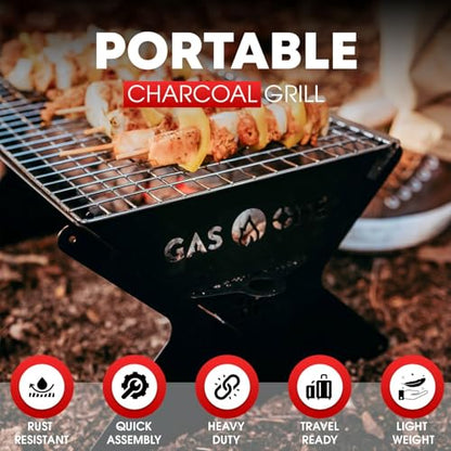 GasOne 15” Portable Charcoal Grill – Foldable BBQ Grill – Camping Grills for Backyard, Bonfire, Patio – Heavy-Duty Portable Fire Pit – Camp Cooking Gear
