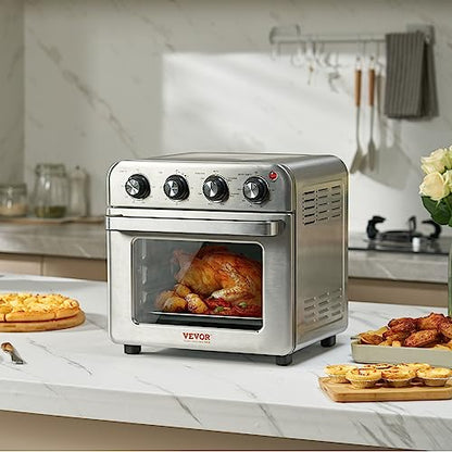 VEVOR 7-IN-1 Air Fryer Toaster Oven, 18L Convection Oven, 1800W Stainless Steel Toaster Ovens Countertop Combo with Grill, Pizza Pan, Gloves, 6 Slices Toast, 10-inch Pizza, Home Use