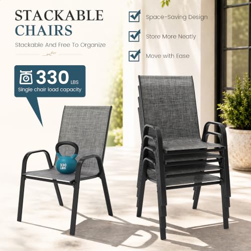 PATIOPIA 7PCS Patio Dining Set, Steel Table & 6 Textilene Chairs, Charcoal