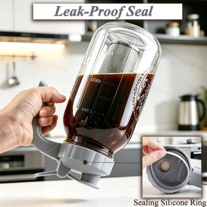 Cold Brew Coffee Maker 64oz Mason Jar Pitcher with Stainless Steel Filter