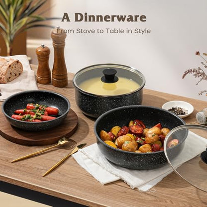 SODAY 17 Pcs Pots and Pans Set Non Stick, Cookware Sets with Detachable Handle, Nonstick RV Kitchen Cooking Tools Removable Handles, Oven Safe, Induction Fast, Stackable Induction Cookware, Black