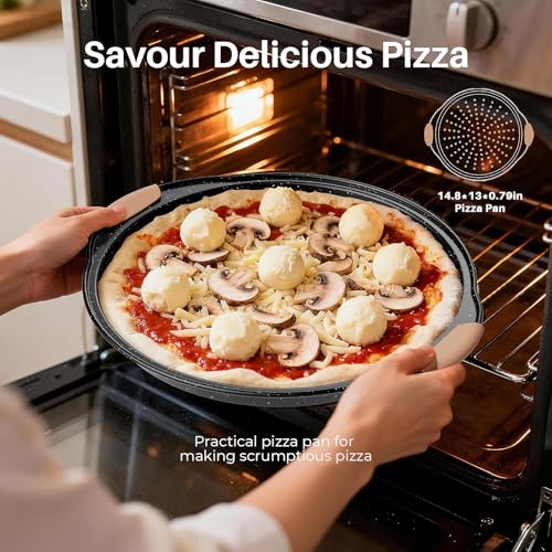 Slow Slog 11-Piece Baking Pans Set, Nonstick Bakeware Sets, Oven Pans for Baking with Silicone Handles, Includes Cookie Sheet, Cake Pans, Loaf Pan, Pizza Pan, Muffin Pan, Khaki&Black