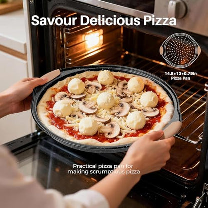 Slow Slog 11-Piece Baking Pans Set, Nonstick Bakeware Sets, Oven Pans for Baking with Silicone Handles, Includes Cookie Sheet, Cake Pans, Loaf Pan, Pizza Pan, Muffin Pan, Khaki&Black