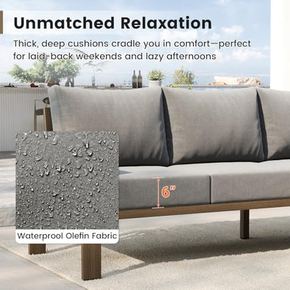 UDPATIO 6 Piece Patio Furniture Set, Faux Wood Metal Outdoor Sectional Sofa with 6" Thick Olefin Cushions, Wide Armrest & Coffee Table, L Shaped Outdoor Furniture for Garden, Backyard Dark Grey