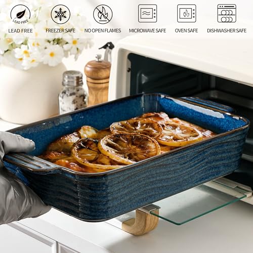 Kiln-Transformed Blue Ceramic Baking Dish Set of 3, Casserole Dishes for Oven, Square Porcelain Bakeware Set with Handles, Lasagna Baking Pan for Cooking, Perfect for Baking and Serving, Housewarming, Halloween, Thanksgiving, Christmas, New Year
