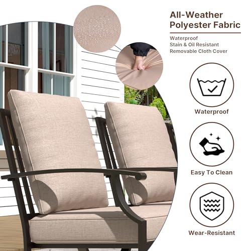 Gotland 14 Piece Outdoor Dining Set, Metal Outdoor Table and Chairs with X-Shaped Legs 1.5" Umbrella Hole, Patio Furniture Set with Waterproof Cushions, Patio Dining Sets for Backyard Deck Khaki