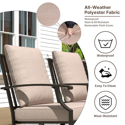 Gotland 14 Piece Outdoor Dining Set, Metal Outdoor Table and Chairs with X-Shaped Legs 1.5" Umbrella Hole, Patio Furniture Set with Waterproof Cushions, Patio Dining Sets for Backyard Deck Khaki