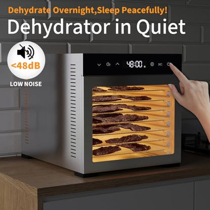 NEWBULIG 8 Stainless Steel Trays Food Dehydrator, 500W High Power Electric Food Dryer, 24 Hours Timing, 185°F Adjustable Temp, Perfect for Fruit, Meat, Jerky, Herbs and Dog Treats