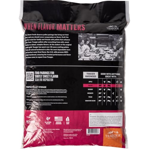 Traeger Grills Cherry 100% All-Natural Wood Pellets for Smokers and Pellet Grills, BBQ, Bake, Roast, 18 lb. Bag