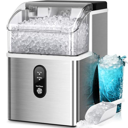 Kismile Nugget Ice Maker Countertop, 33 Lbs/Day,Self-Cleaning,Steel