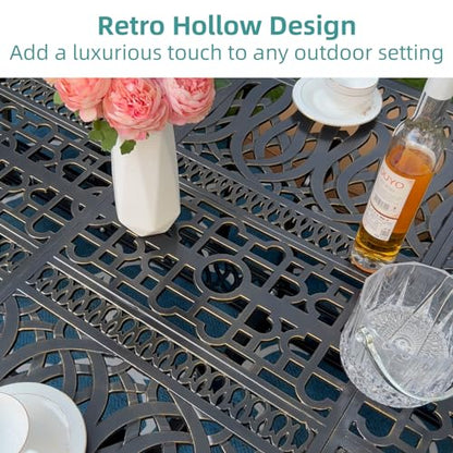 MEETWARM 9-Piece Outdoor Patio Dining Set for 8, All Weather Cast Aluminum Patio Funiture Table and Chairs Set- 94.5” Rectangular Table and 8 Cushioned Swivel Rocker Chairs, Umbrella Hole, Chili Red