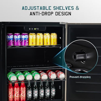 Albott 24 Inch Outdoor Beverage Fridge, 5.0 Cu.Ft Beverage Refrigerator Holds 166 Cans, 32-50°F Drink Cooler with IPX4 Waterproof Design, Auto-Defrost, Build-In or Freestanding for Patio & Backyard