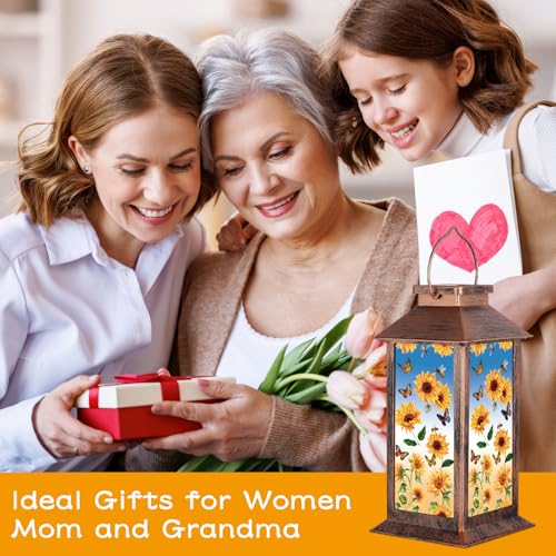 Solar Lantern Outdoor Waterproof Sunflower Butterfly Garden Decor Birthday Gifts for Women Mom and Grandma Solar LED Plastic Decorative Hanging Light for Yard(Sunflower Butterfly)