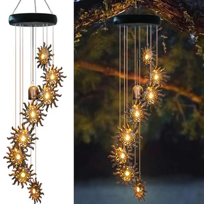 8 LED Solar Upgarde Sun Moon Star Wind Chimes Outdoor,Mom Gifts for Mothers Day Grandma Gift Sun Wind Chimes for Outside,Hanging Lights Warm LED,Outdoor Sun Decor,Gifts for Wife