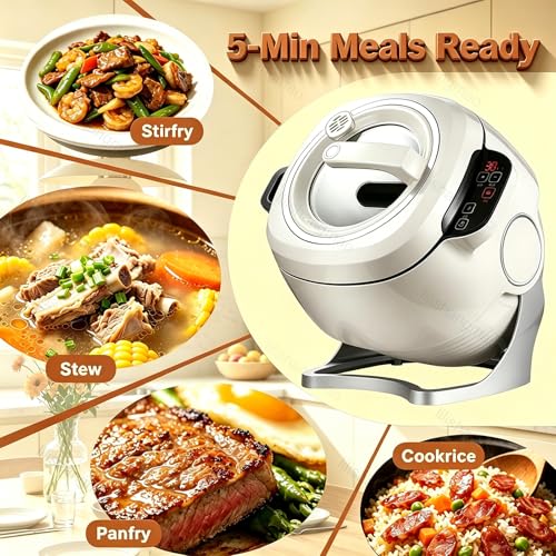 lilishangmao Automatic Stir Fry Machine 2000W 6L – Smart Wok with 360° Rotating Non-Stick Pot, Auto Cooking Robot for Hands-Free Stir-Fry, Simmer, Soup, Stew, Tilting Pot Body