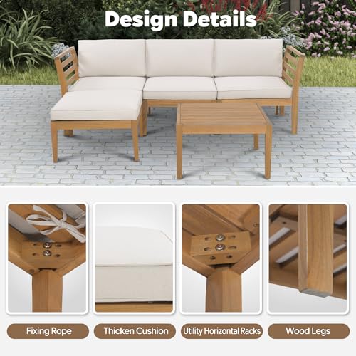 Werph 5-Piece Acacia Wood Patio Sectional Set