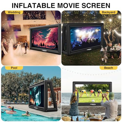 Inflatable Projector Screen, 30FT Blow Up Movie Screen Outdoor Projector, Easy Set Up One-Piece Design Front & Rear Projection with Air Blower for Outside Backyard Family Movie Night Pool Party