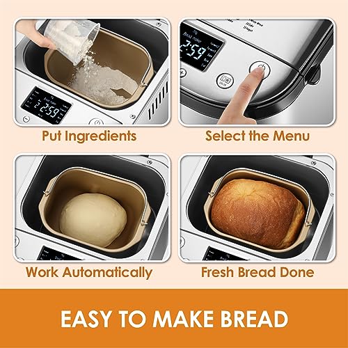 Kitchen in the box 2LB Bread Maker with Recipes Auto 15-in-1 Bread Machine Stainless Steel (SLIVER)
