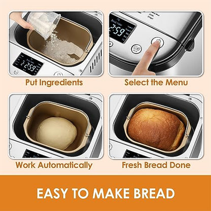 Kitchen in the box 2LB Bread Maker with Recipes Auto 15-in-1 Bread Machine Stainless Steel (SLIVER)