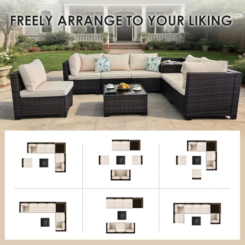 Xiacare 8 Pieces Patio Furniture Set with Storage, Outdoor Sectional Sofas