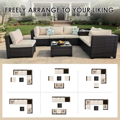Xiacare 8 Pieces Patio Furniture Set with Storage, Outdoor Sectional Sofas