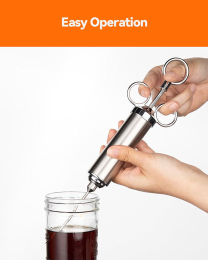 Brigii Meat Injector Syringe, 2oz Turkey Injector Seasoning, 304-Stainless Steel Seasoning Injector with 3 Marinade Needles and 3 Cleaning Brushes for Smoked BBQ Grilling