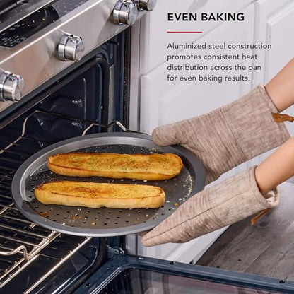 KitchenAid Nonstick Aluminized Steel Pizza Crisper, Dishwasher Safe, Contour Silver, 15.5 Inch