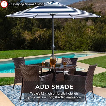 Best Choice Products 5-Piece Indoor Outdoor Wicker Dining Set Furniture for Patio, Backyard w/Square Glass Tabletop, Umbrella Cutout, 4 Chairs - Gray