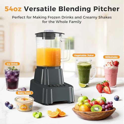 NEWBULIG 6.8 Cup Professional Blender for Smoothies, Full-Size Kitchen Blender with 850 Peak Watts & 54oz Large Glass Pitcher, 4 Speeds with Pulse for Ice Crushing Frozen Fruits, Dishwasher Safe