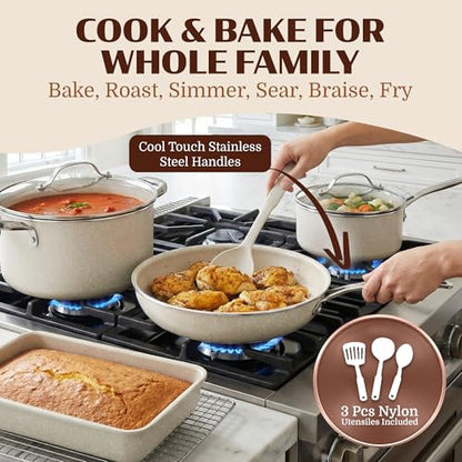 Granitestone Ceraluxe 20 Pc Ceramic Cookware Set Nonstick, Complete Pots and Pans Set Non Stick for Kitchen with Bakeware, Utensils & Steamer, Non Toxic Made Without PFOA PFOS, Oven & Dishwasher Safe