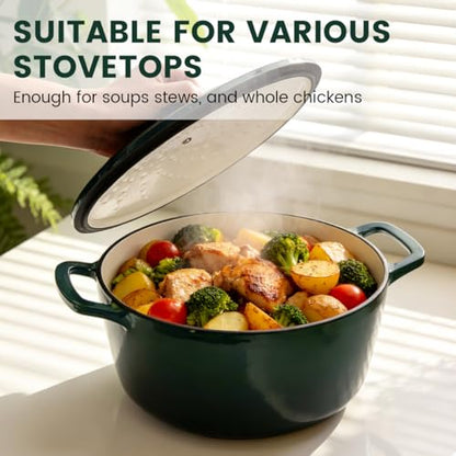 Enameled Cast Iron Dutch Oven - JINCHUFURI 5 Quart Cast Iron Dutch Oven Enameled Oven with Lid for Sourdough Bread Baking, Pre-Seasoned Pot Oven Safe
