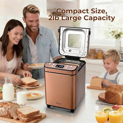 Rosewill 25-in-1 Automatic Bread Maker Machine with 3 Loaf Size up to 2 Lb, 700W High Power Dual Heater with BPA-Free Nonstick Coating Pan, Max 15 Hours Delay Timer, Low Noise, Cinnamon