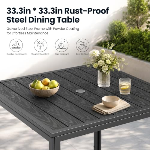 Pamapic 5-Piece Outdoor Dining Set, All Weather Patio Table and Chairs Set with Umbrella Hole, Wood-Like Metal Table and 4 360° Swivel Textilene Chairs for Backyard, Poolside, Deck, Porch, Grey