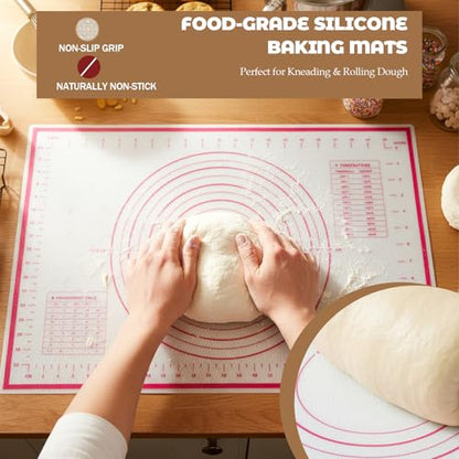 Hadnves Silicone Baking Mat 23.6" × 15.7" Extra Large Pastry Dough Mat with Measurements For Rolling Dough Bread Pizza Pie Crust Fondant Making Oven Liner Kitchen Counter Non-Slip Non Stick Reusable