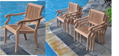 WholesaleTeak New 11 Pc Luxurious Grade-A Teak Dining Set - Large 117" Rectangle Table and 10 Stacking Arbor Arm Chairs #WHDSABn