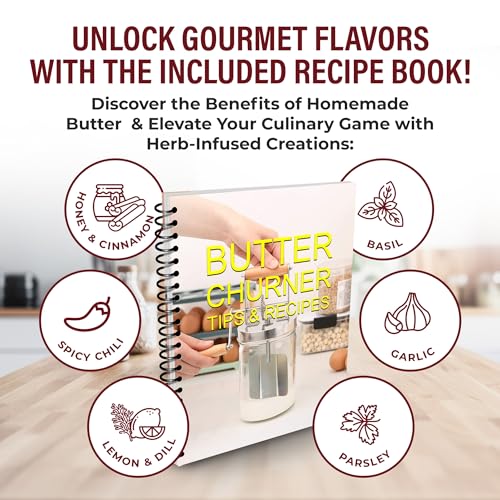 Dazey Butter Churner - Cheese Cloth, Shaping Paddles, Recipe Book INCLUDED- Hand Crank Manual Butter Maker- Create Delicious Homemade Butter With Your Own Hand Crank Dazey Churner