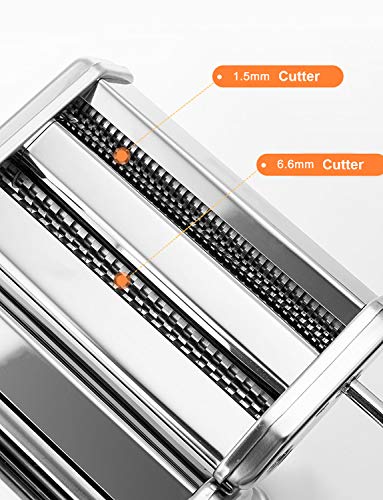 Shule Pasta Maker Machine Stainless Steel Manual Noodle Makers Include Pasta Roller, Cutter, Hand Crank and 7 Adjustable Thickness Setting