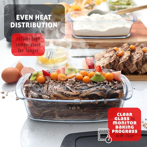 Nestl Set of 3 Glass Bread Loaf Pans for Baking Bread Pans for Homemade Breads, Glass Food Storage Containers with Lids, Glass Baking Dishes for Oven, Pound Cake Pan, Loaf Pan, 1.9 Quart