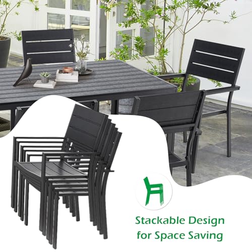 AECOJOY 7 Piece Outdoor Dining Set, 60" x 36" Aluminum Patio Table and Chairs Set for 6 with Rectangular Table and Stackable Chairs for Garden, Backyard, Black