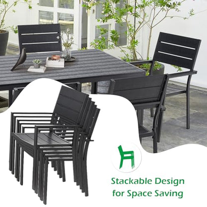 AECOJOY 7 Piece Outdoor Dining Set, 60" x 36" Aluminum Patio Table and Chairs Set for 6 with Rectangular Table and Stackable Chairs for Garden, Backyard, Black