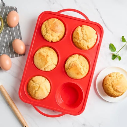 Puyeipt Jumbo Muffin Pan with Metal Frame, 6 Cup Large Cupcake Mold with Handles, Silicone Egg Bite Baking Tray, BPA Free & Non-Stick