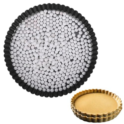 Targihoemt 9in Tart Pan and 1.1lb Ceramic Pie Weights Set, 1.1in Depth Non-Stick Quiche Pan, Removable Bottom Carbon Steel Pie Pan, Round Pizza Pan for Pies, Tarts and Quiches