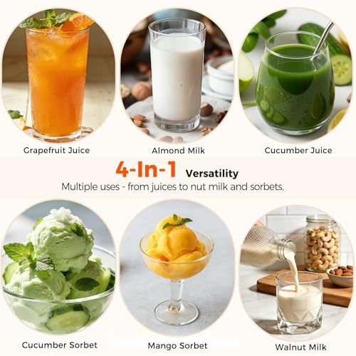 Juicer Machines with 6.5" Large Chute,4-in-1 Cold Press Juicer for Whole Vegetables Fruits,AC Motor,120oz Large Capacity, Makes Juice,Nut Milk & Sorbet,Premium Gray,Easy to Clean.(Advanced Space Gray)