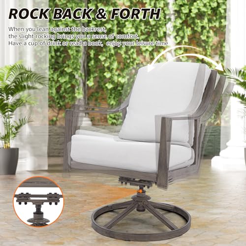 NATURAL EXPRESSIONS 7 Piece Patio Dining Table Outdoor Furniture Set for 6, 4Pcs Fixed and 2Pcs Swivel Patio Dining Chairs with Olefin Cushions, 65”Large Dining Table with Umbrella Hole
