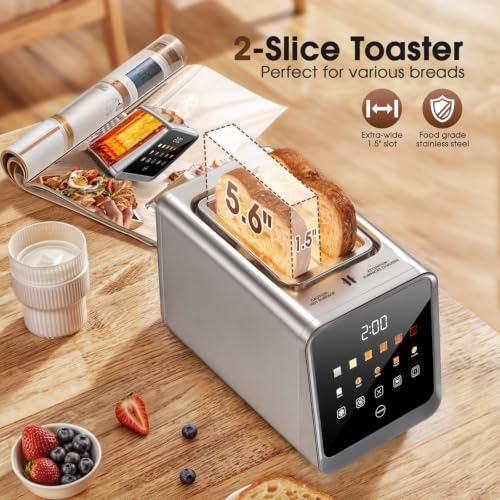 Toaster 2 Slice, Smart Touch Screen, 1.5-In Wide Slots, Digital Timer, 900W