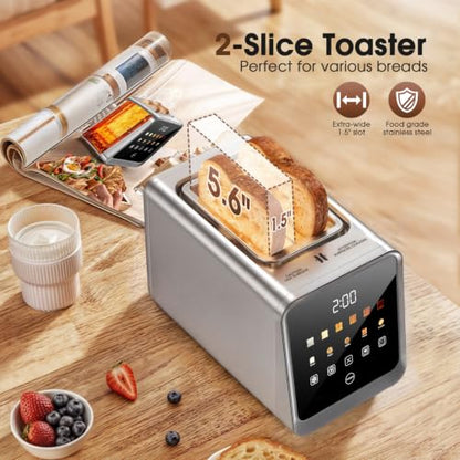 Toaster 2 Slice, Smart Touch Screen, 1.5-In Wide Slots, Digital Timer, 900W